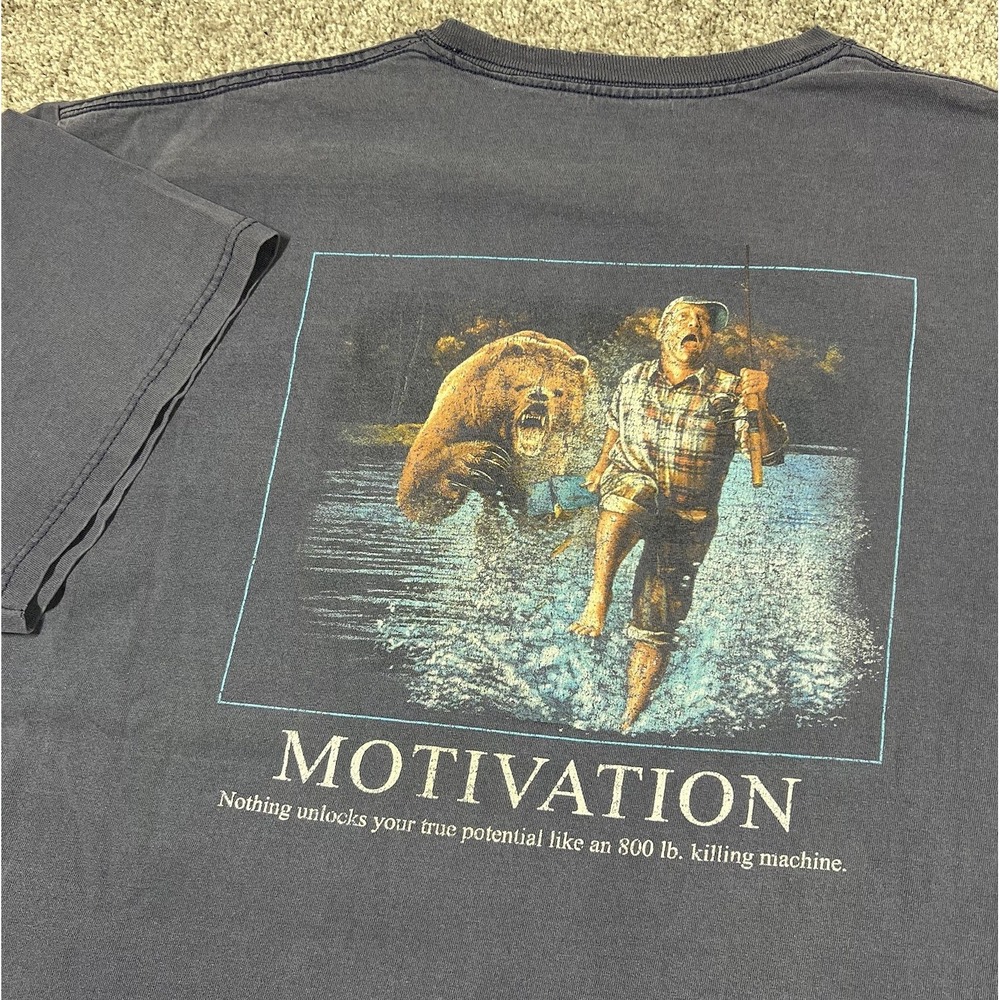 Vintage Fishing Motivation Faded Blue T Shirt‎ XL Animal Nature Funny Distressed